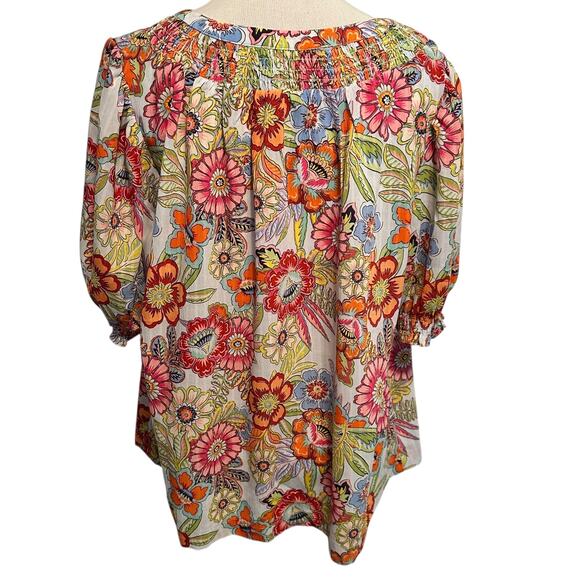 Rose & Olive Floral Puff Sleeve Top Womens 2X Multicolor Button Up Bold Peasant - Picture 6 of 10